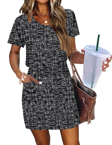 Image of AUSELILY Womens Summer Dresses 2026 Causal Short Sleeve V Neck Tie Front Mini Short Dress with Pockets