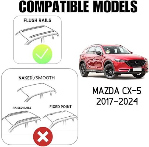 Miniatura 3 de Titopena Barras transversales de techo para Mazda CX-5 2017-2024 rieles laterales con cerradura para equipaje, kayak, canoa, bicicleta, snowboard,