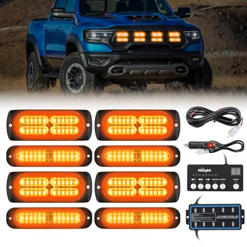 Image of Nilight 8PCS Led Strobe Lights with Controller 12V 24V Sync Feature Amber