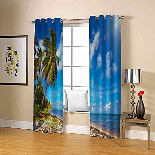Rideaux à oeillets paysage de mer 3D en polyester isolant haut de gamme