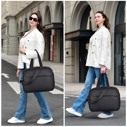 Felipe Varela Puffer Travel Duffle Bag, Gym Bag for Women with Shoe Compartment, Lightweight Tote Weekender Overnight Carry on Duffel Bags for Travel, Airplanes (Black,19L)2