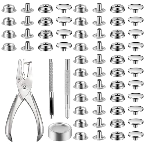 200 Piezas Botones a Presión, Botones de Presion Metalicos, Remaches para Cuero, Costura Accesorios, Kit de Cierre a Presión Resistente para Lona, Jeans, Chaquetas, Ropa
