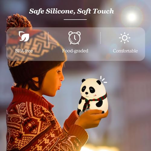 Image of Panda Night Lamp, Panda Touch Silicone Lamp, 7 Colour Changing Light for Kids Bedroom, USB Rechargeable,Birthday Gift for Girls and Boys