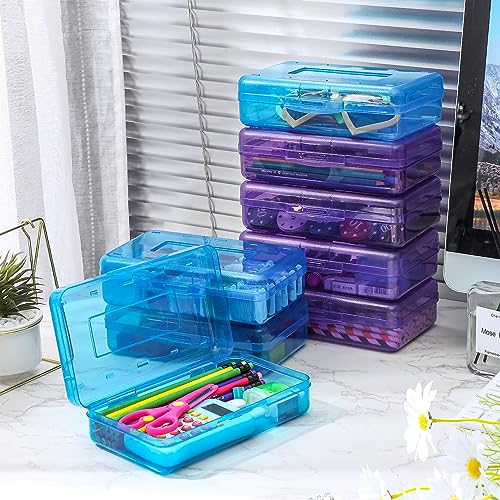 Image of Fainne 24 Pack Clear Plastic Pencil Box,Blue, Purple