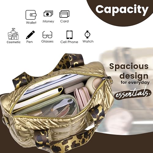 Image of Storite Crossbody Bag, Puffy Purses Top Handle Handbags, Puffer Shoulder Tote Bag for Women - Gold