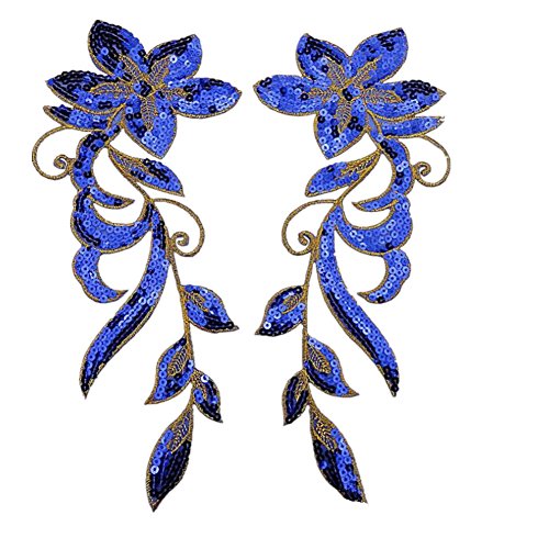 Ximkee Bügelbild mit tanzender Orchidee / Blumen auf Weinrebe, bestickte Applikationen, zum Aufnähen / Aufbügeln, 2 Stück Königsblau Cover