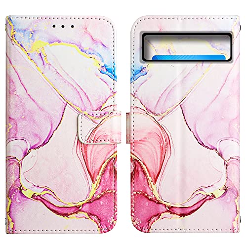 COTDINFOR Compatible with Google Pixel 8 Wallet Case for Women, Google Pixel 8 Case with Card Holder Luxury Leather with Kickstand Protective Case for Google Pixel 8 5G Marble Rose Gold