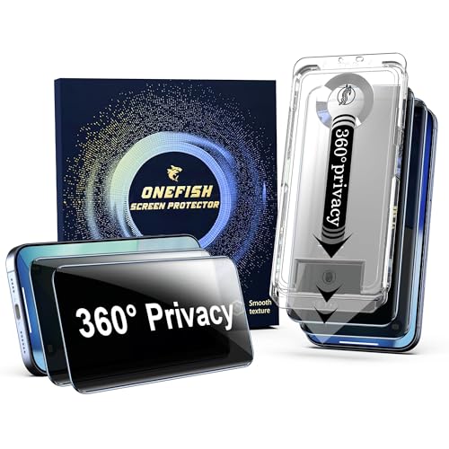OneFish for iPhone 17 Privacy Screen Protector - 4 Way 360 Anti Spy Tempered Glass, Bubble Free, Easy Installation with Auto Dust-Elimination Case-Friendly 2 Pack