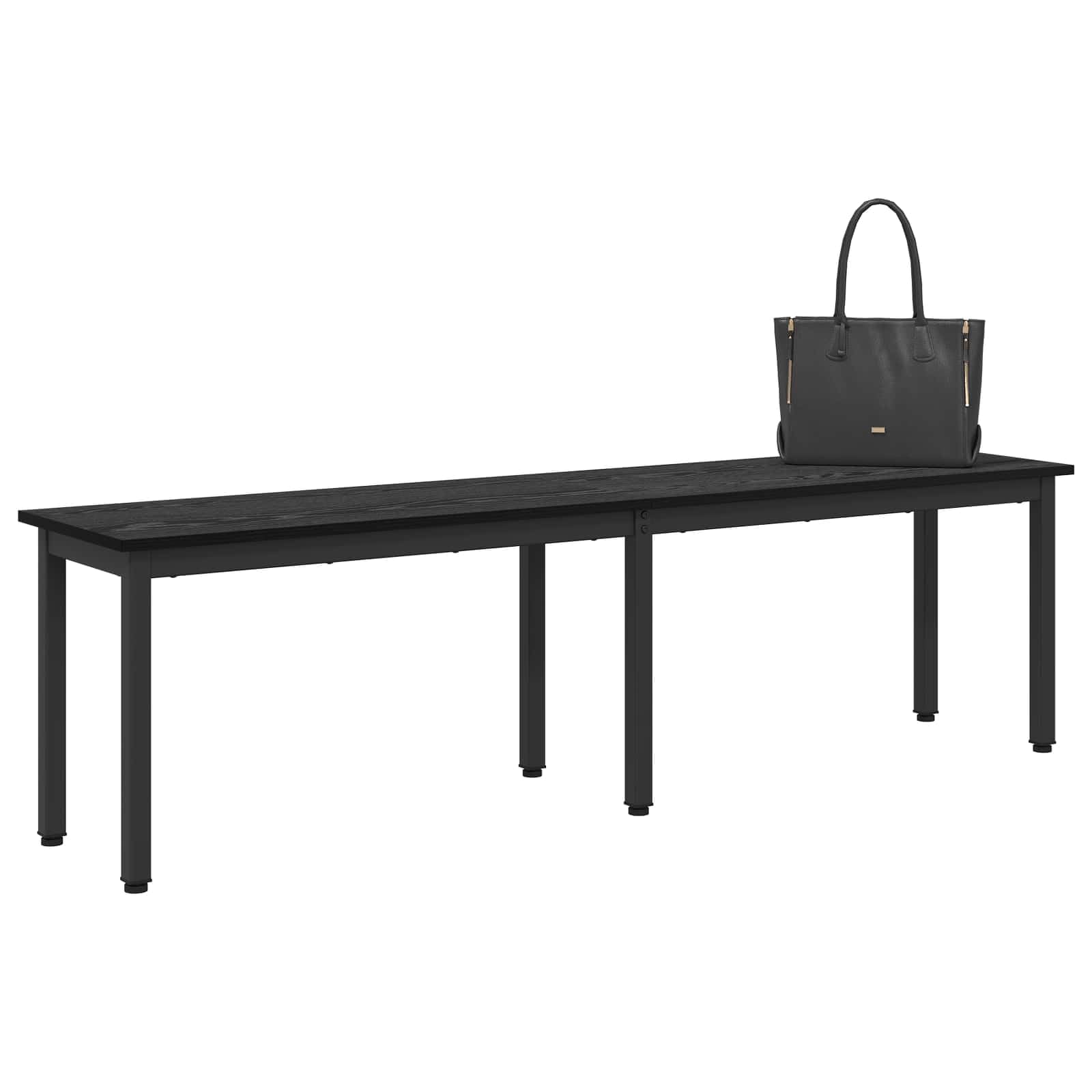 Ławka do siedzenia w kolorze czarnym o wyglądzie dębu, 160 x 35 x 45 cm, materiał drewnopochodny z metalowymi nogami, wytrzymała ławka drewniana do jadalni, korytarza, salonu, praktyczna