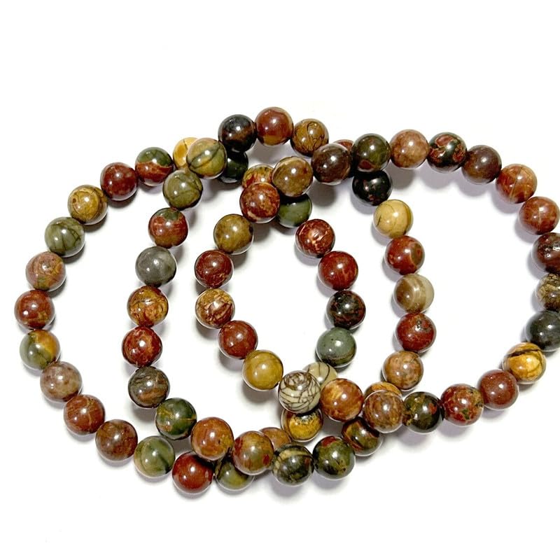 Bracelet jaspe Picasso naturel 12mm idée cadeau unisexe extensible 7 pouces
