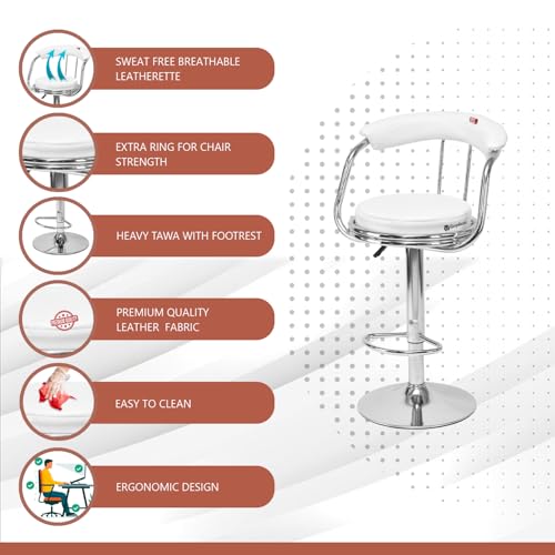 Image of GOYALSON Classic Height Adjustable and Revolving Bar Stool Kitchen Chair (3, White)