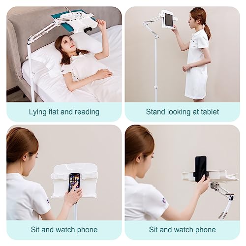 Ergonomiczny stojak do czytania, regulowany, teleskopowy, podłogowy, stojak na książki kucharskie, do kuchni i łóżka, stabilna metalowa półka na tablet do oglądania bez użycia rąk