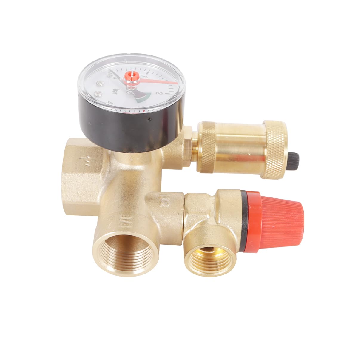 Alide Gruppo di sicurezza caldaia con manometro, valvola di sicurezza 3 bar, spurgo automatico, kit di protezione circuito riscaldamento in ottone (DN25)