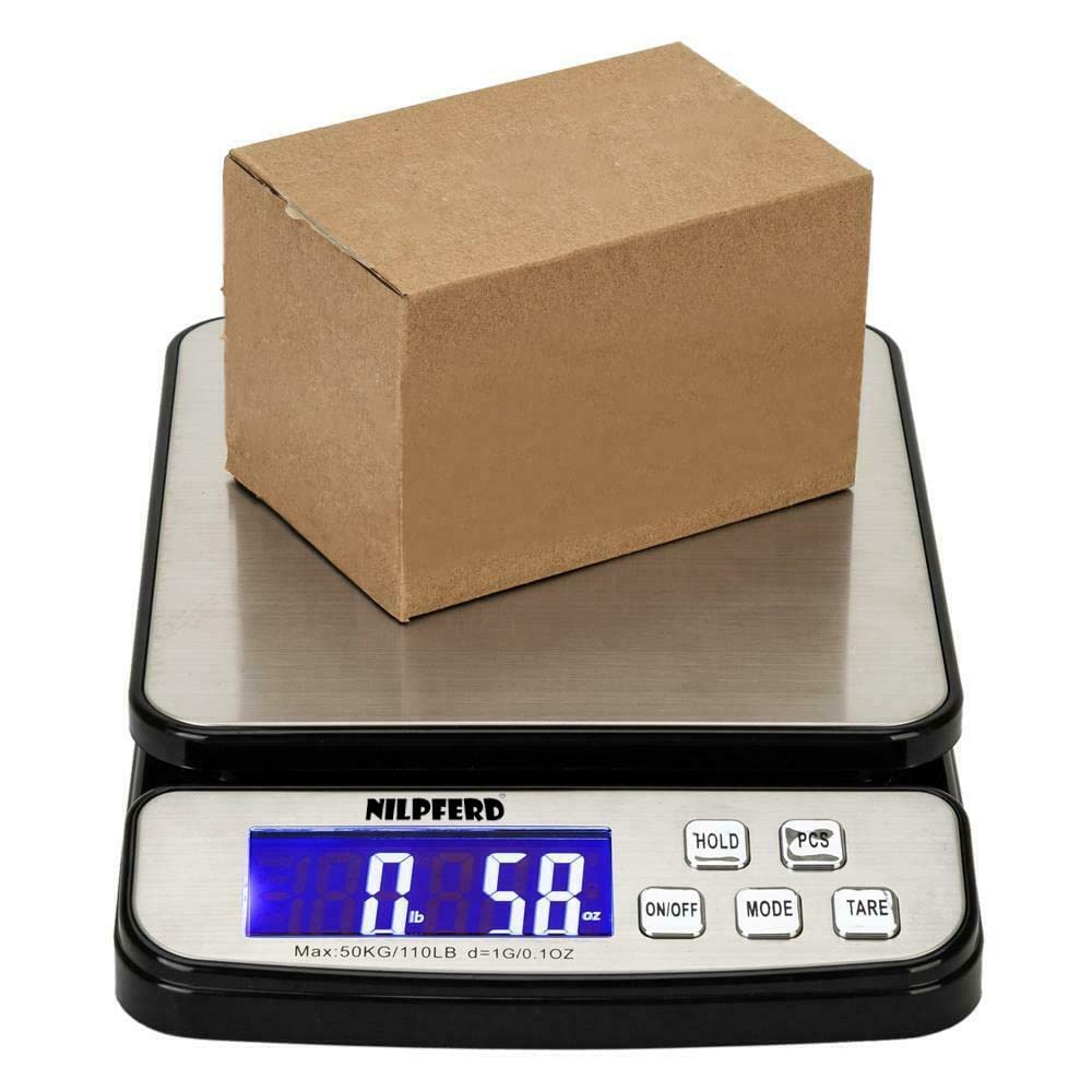 Nilpferd Bilancia digitale per pacchi fino a 50 kg, bilancia postale, bilancia da lettere, bilancia per tutti gli scopi (casa, ufficio, precisione grammatica, batterie incluse (argento)