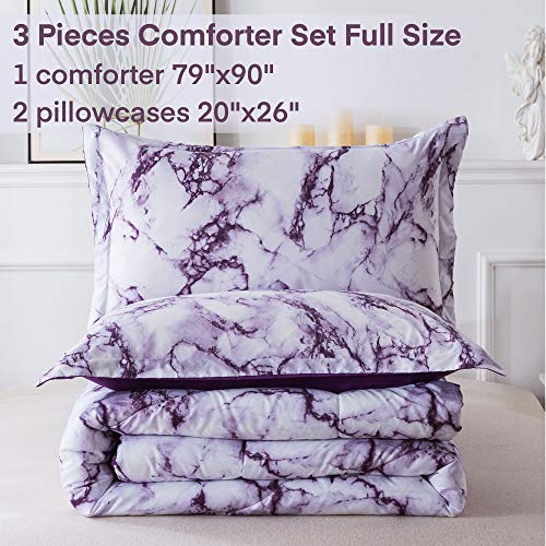 Litanika Purple Marble Comforter Full(79X90Inch), 3 Pieces (1 Marble Comforter And 2 Pillowcases) Soft Lightweight Microfiber Comforter Bedding Set For Men And Women #TOP1