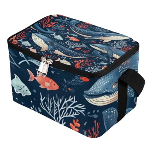 GzLeyigou Lunch Bags for Women Men 9 Cans,Ocean Sea Whale Fish Hot & Cold Food Delivery Bag Insulated Grocery Bag Insulated Lunch Box Animal Whale Cooler Bag for Office Work Picnic Beach