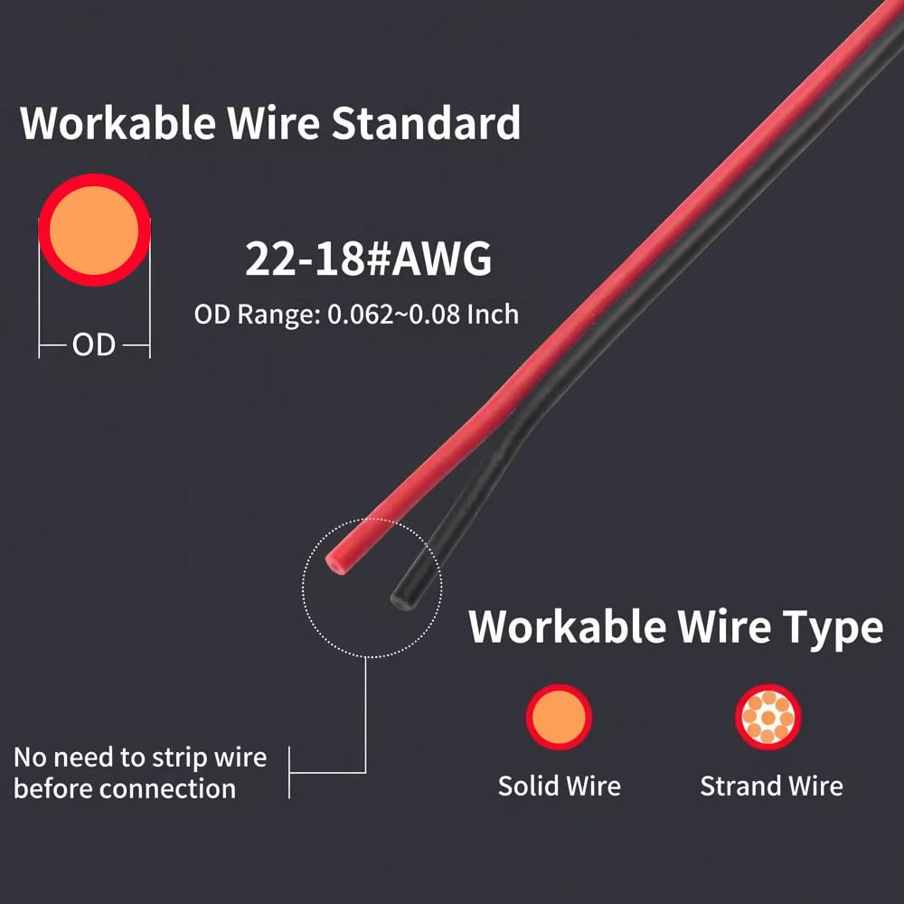 Double-Wire Plug-in Connectors with Locking Buckle: 10PCS Pluggable Low Voltage Wire Connector - Flame-Retardant, Vibration-Proof for LED, Appliances - 18-22 AWG, No Stripping Cutting (100 PCS)