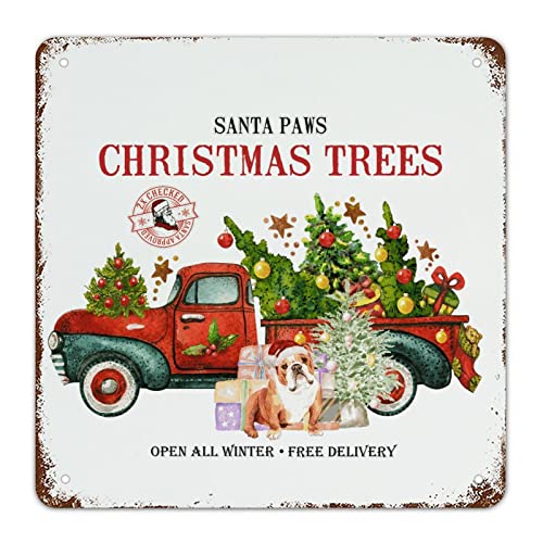 Panneau de Noël rétro en métal Guangpat décoration camion rouge 38cm