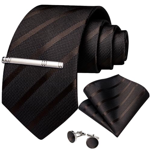 Image of DiBanGu Mens Tie Silk Plaid Striped Necktie and Pocket Square Cufflinks Tie Clip Set with Gift Box Formal Wedding Party