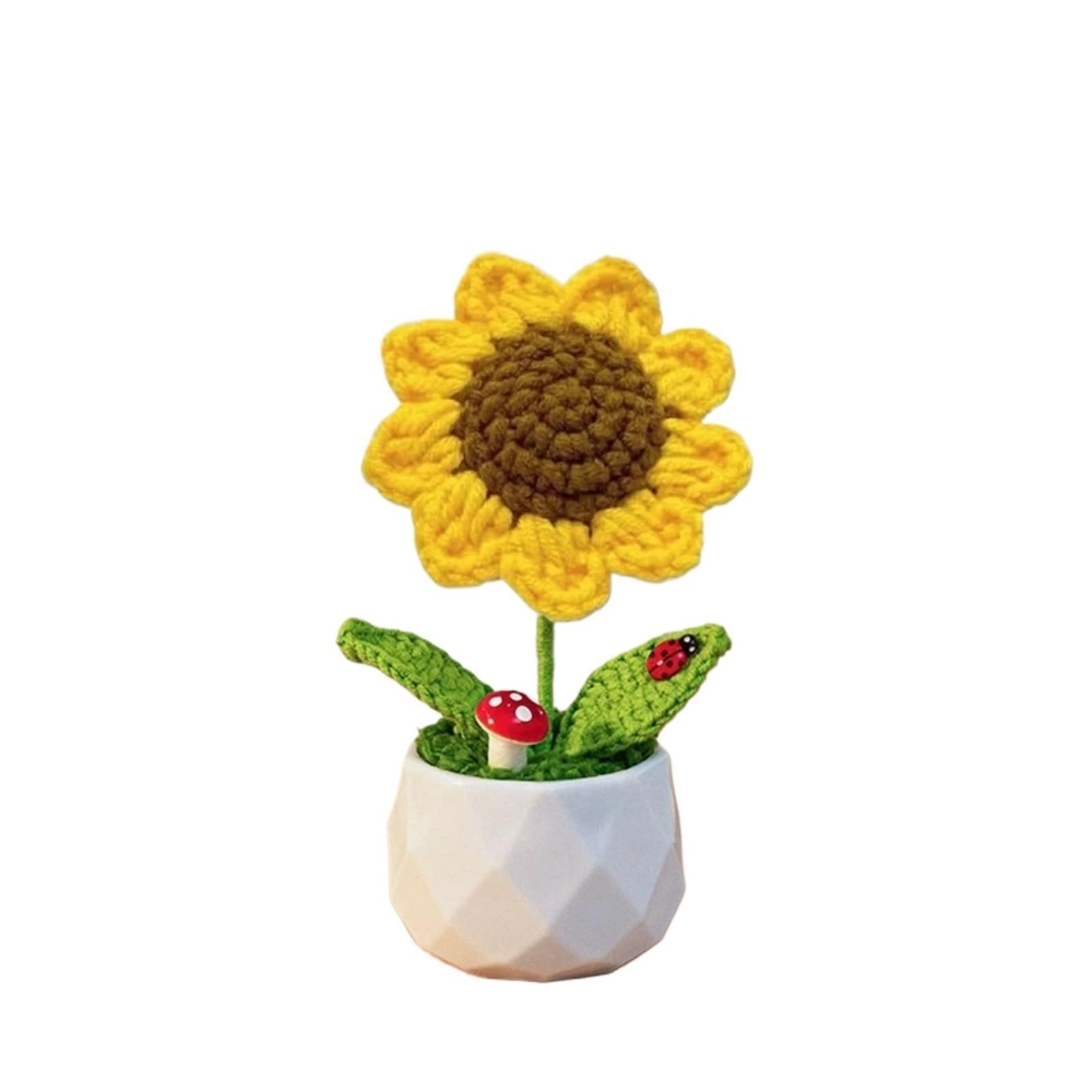 ENWWCH Sunflower Crochet Flowers Knitted Flower Graduation Wedding Guest Gift Artificial For Home(Color6)