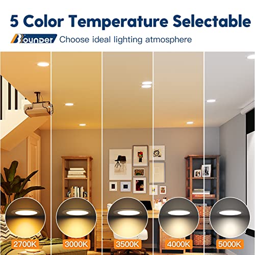 Bbounder 20 Pack 6 Inch 5Cct Ultra-Thin Led Recessed Ceiling Light With Junction Box, 2700K/3000K/3500K/4000K/5000K Selectable, 12W Eqv 110W, Dimmable Canless Wafer Downlight, 1050Lm - Etl&Fcc #TOP1