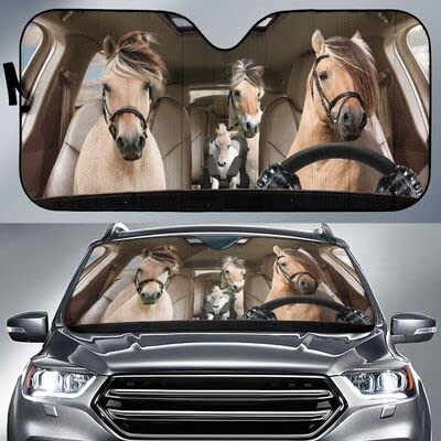 Couverture pare-brise voiture pliable avec motif original de chevaux Fjord universel