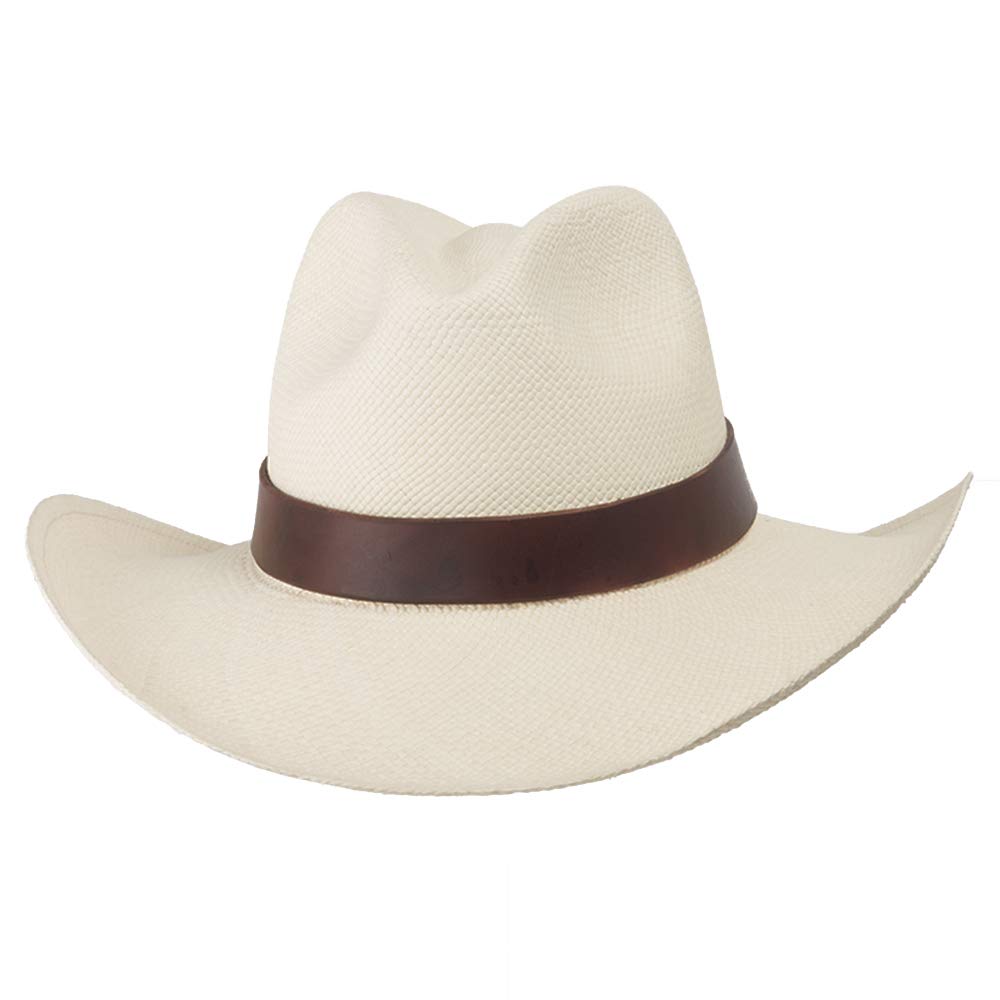 ULTRAFINO Bayou Western Straw Panama Hat with Leather Hatband Brown Large