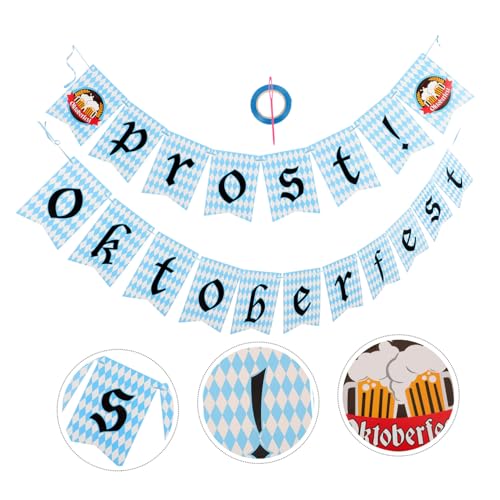 Cabilock 3 Sätze Oktoberfest Festivalfahnen Mit Stangen Party-Couplet-Ornament Wimpelbanner Foto Girlande Dekorationsbanner Bierparty-Dekoration Bierfahnen Und Banner Und Schilder Papier