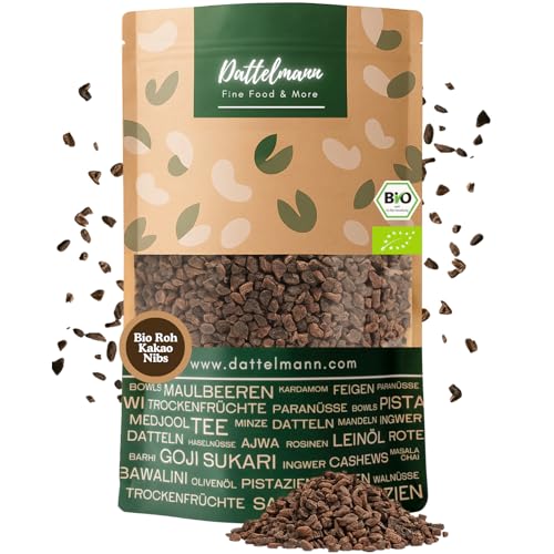 DATTELMANN® - Bio Roh Kakaonibs 500g - Rohkost Qualität - Rohkakao Bohnen Ungeröstet & Ohne Zusätze - Organic Raw Cacao Nibs