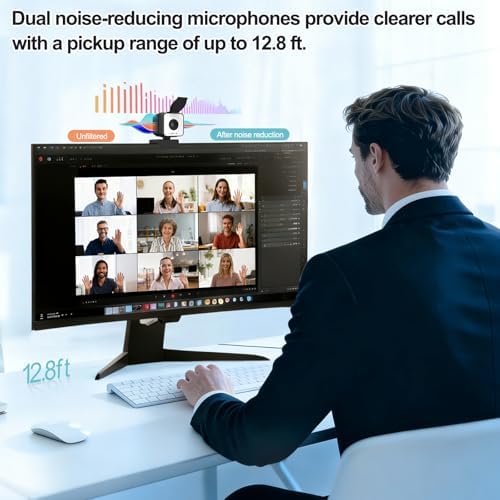 FTINFX 4K USB Webcam with Dual Microphones, 9X Hybrid Zoom, Auto Light Correction, 86° Wide Angle for Video Conferencing, Live Streaming, Remote Work, Compatible with PC Desktop Laptop — view 2