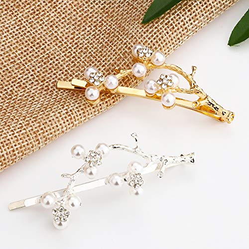 Pearl Hair Clips for Women Girls Gold Reindeer Horn Hairpin Antler Silver Glitter Twigs Metal Tree Branches Barrettes Holiday Bride Wedding Decor Accessories Easter Mother’s Day Craft With Gift Box