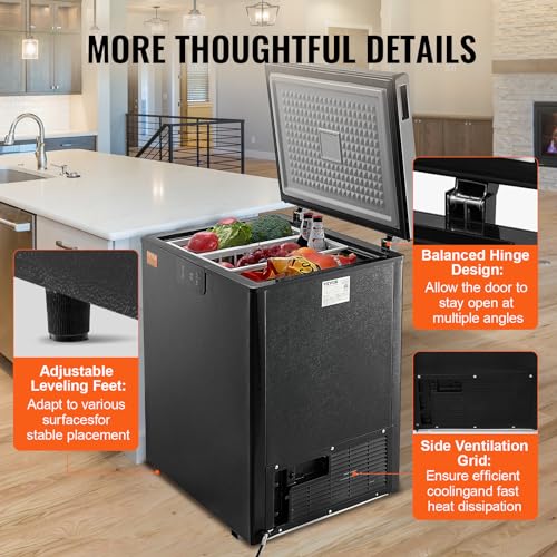 Image of VEVOR Chest Freezer, 5 Cu.ft Compact Deep Freezer, Free Standing Top Open Door Compact Freezers with 2 Removable Baskets & Adjustable Thermostat, Energy Saving & Low Noise, Black