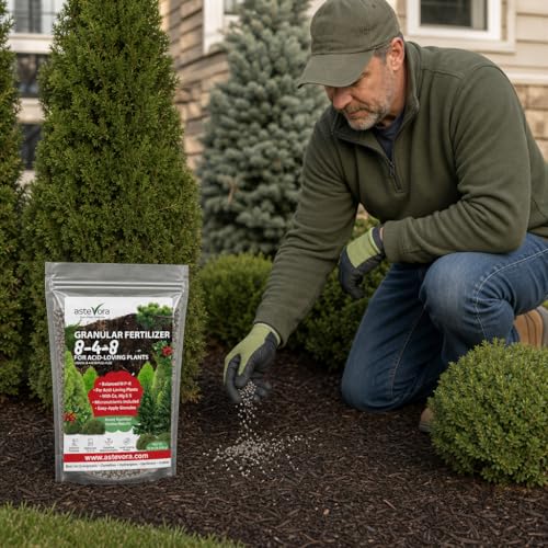 Image of ASTEVORA Evergreen Fertilizer - All-Purpose Granular Plant Food for Outdoor Trees and Shrubs, Azaleas, Magnolias, Pines & Arborvitae - Slow-Release Formula (4 quarts)
