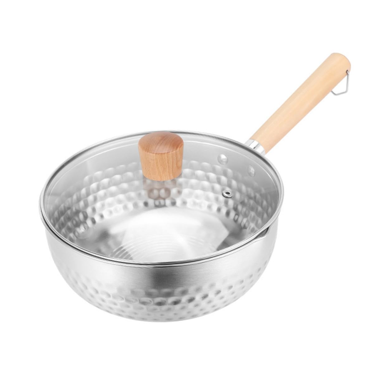 Edelstahl Kochtopf mit Deckel, Silber, für Nudeln und Suppe | Instant Nudeln und Babybrei, Hitzebeständiger Griff, Doppelter Ausguss, Vielseitig