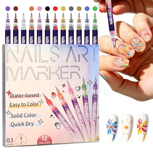 Einschulung Mädchen Geschenk maritcan 12 Farben 3D Gel Nail Art Marker Set 0.5mm Schultüte Füllung Nagellack Stift Geschenke für Frauen Mitgebsel Kindergeburtstag Nagellackstifte für Nägel