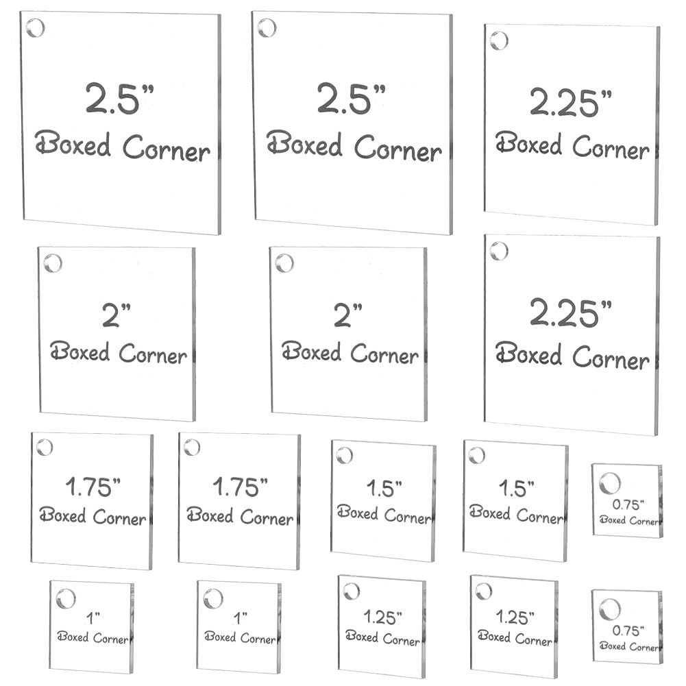 INFUNLY 16 Pcs Square Quilting Template 0.75~2.5" Box Corner Template Set 8 Sizes Clear Cutting Corners Template Acrylic Right Angle Stencil for Patchwork Sewing DIY Craft 3 MM Thick