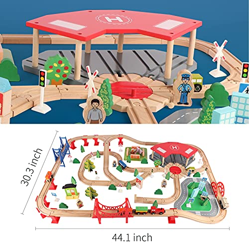 Qilay 140 Pcs Wooden Train Set, Delux Toddler Train Set Railway Kits For Kids, Premium Wood Friendly Building Construction City Train Tracks Toy For 3,4,5 Year Old Boys And Girls #TOP5