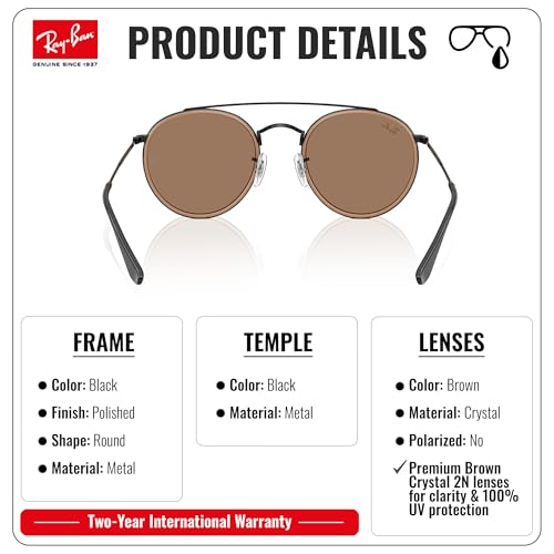 Image of Ray-Ban RB3647N ROUND DOUBLE BRIDGE Round Shaped Sunglasses for Men & Women with Official RAYBAN Eyewear Kit