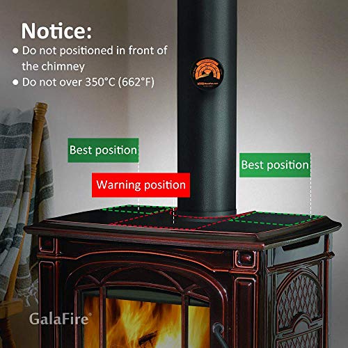 GALAFIRE [ 2 Years Eco Heat Powered Wood Stove Fan for Gas/Pellet/Log/Wood Buring Stoves, Fireplace Fan 4 Blade Black + Stove Thermometer