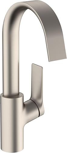 hansgrohe Vivenis 75030821 - Grifo moderno para lavabo de baño de 1 manija y 1 agujero de 12 pulgadas de alto en níquel cepillado