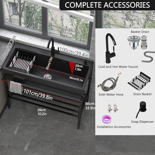 Évier utilitaire noir en inox avec armoire de buanderie complète