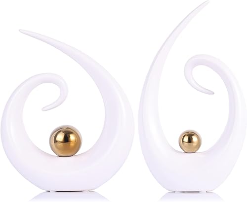 oliruim Juego de 2 estatuas y esculturas de cerámica moderna para decoración del hogar, mueble de TV, decoración de repisa, mesa de entrada, centro
