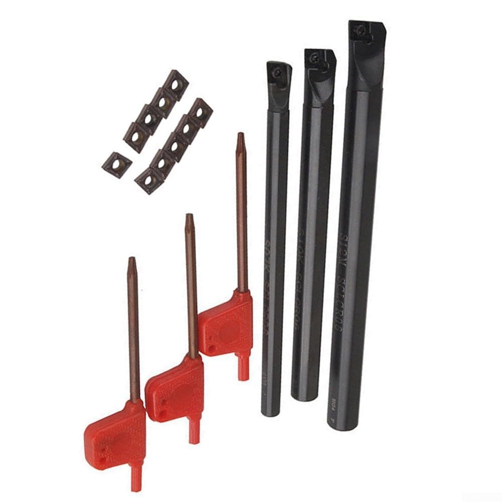Lot de 10 inserts en carbure CCMT0602 avec 3 barres d'alésage en acier pour porte-outil de tournage S07K-SCLCR06 S10K-SCLCR06 S12M-SCLCR06 95 degrés Coupe à droite