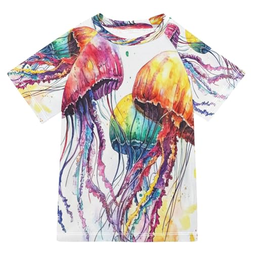 Boys Sun Shirts UV Protection Short Sleeve Rash Guard Swim Shirt Cartoon Jellyfish Water Shirt Rashguard 7-8T,22
