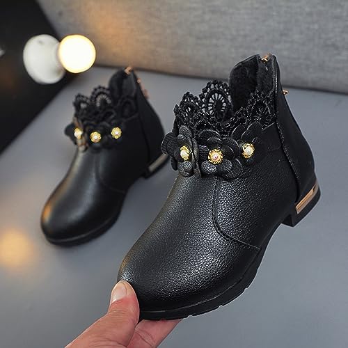 Toddler Boots Baby Girl Boy Warm ?aterproof Winter 3D Flowers Ankle Boots Leather Soft Sole (Black, 13.5 Little Child)2