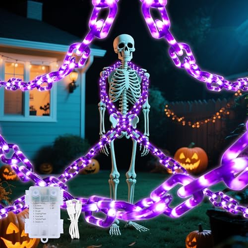 woohaha Halloween Decorations Plastic Chain Lights10.5FT 175LED Purple Battery/USB Props Chains String Lights 8 Modes and Timer for Outdoor Halloween Party Creepy Cosplay Spooky Ornaments