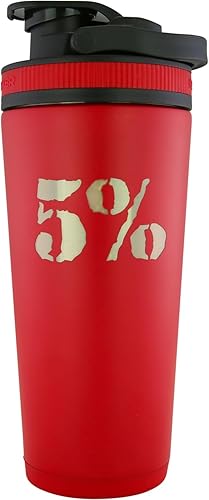 5% Nutrition Rich Piana - Botella mezcladora de hielo roja y plateada (26 onzas)