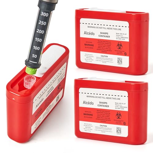 Alcedo Portable Sharps Container for Travel and Home Use (3-Pack) Small 0.1L Container for Diabetes Insulin Pen Needle Disposal Mini Sharps Box Medical Grade