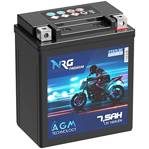 NRG Premium YTX7L-BS AGM Motorradbatterie 7 5Ah 12V 160A/EN Batterie 50614 CTX7L-BS auslaufsicher wartungsfrei ersetzt 6Ah