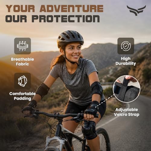 Image of Xtrim Protectives Gears Set (Helmet, Knee, Elbow, Wrist Guard), Black | Adjustable Straps, Breathable Fabric, Comfortable Padding, Mesh Carry Bag